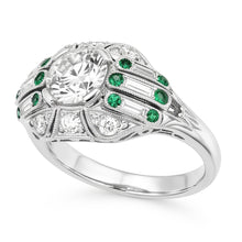 Round Old Mine Cut Genuine Natural Earth Mined Diamond Ring Baguette & Green Sapphire 3.25 Carats