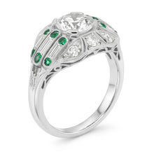 Round Old Mine Cut Genuine Natural Earth Mined Diamond Ring Baguette & Green Sapphire 3.25 Carats