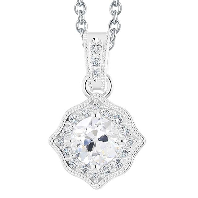 Round Old Mine Cut Halo Natural Diamond Pendant 3 Carats Women's Jewelry