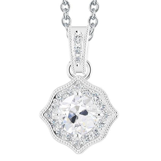 Round Old Mine Cut Halo Natural Diamond Pendant 3 Carats Women's Jewelry