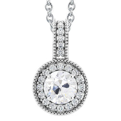 Round Old Mine Cut Halo Natural Earth Mined Diamond Pendant 4 Carats White Gold 14K