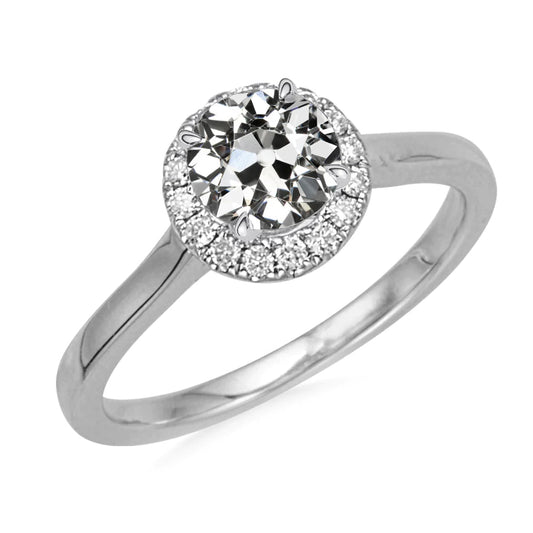 Round Old Mine Cut Natural Diamond Halo Ring White Gold 3.50 Carats