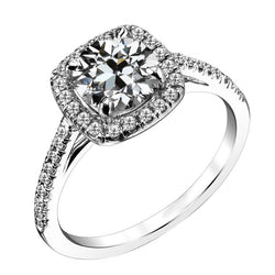 Round Old Mine Cut Natural Diamond Halo Ring With Accents 5 Carats