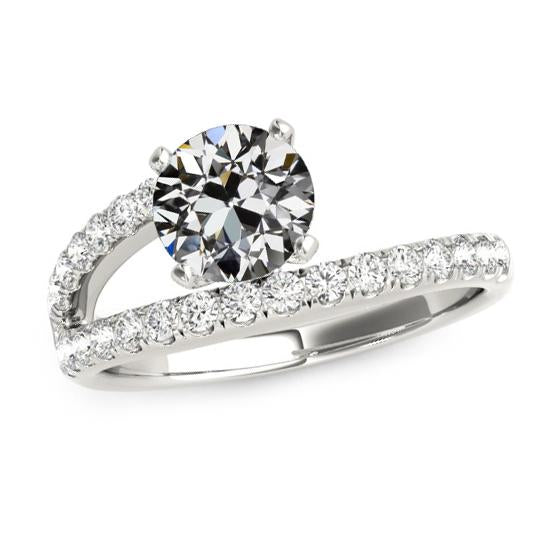 Round Old Mine Cut Natural Diamond Ring 4 Prong Split Shank 4 Carats
