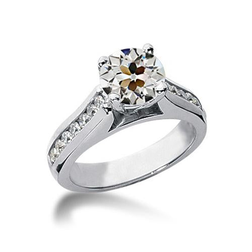 Round Old Mine Cut Natural Diamond Ring Channel Set 14K Gold 2.25 Carats