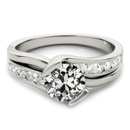 Round Old Mine Cut Natural Diamond Ring Twisted Style Bar Set 3.50 Carats