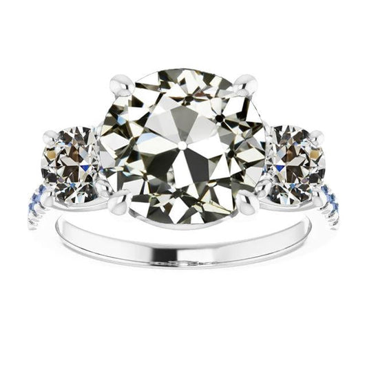 Round Old Mine Cut Natural Diamond Wedding Ring Gold Ladies Jewelry 9 Carats