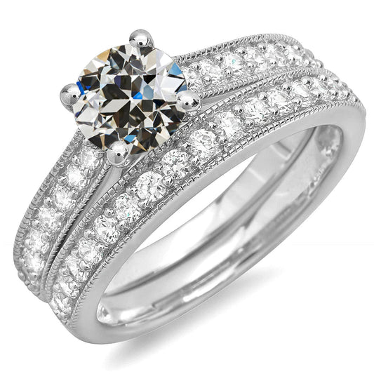 Round Old Mine Cut Natural Diamond Wedding Ring Set 14K Gold 5.50 Carats