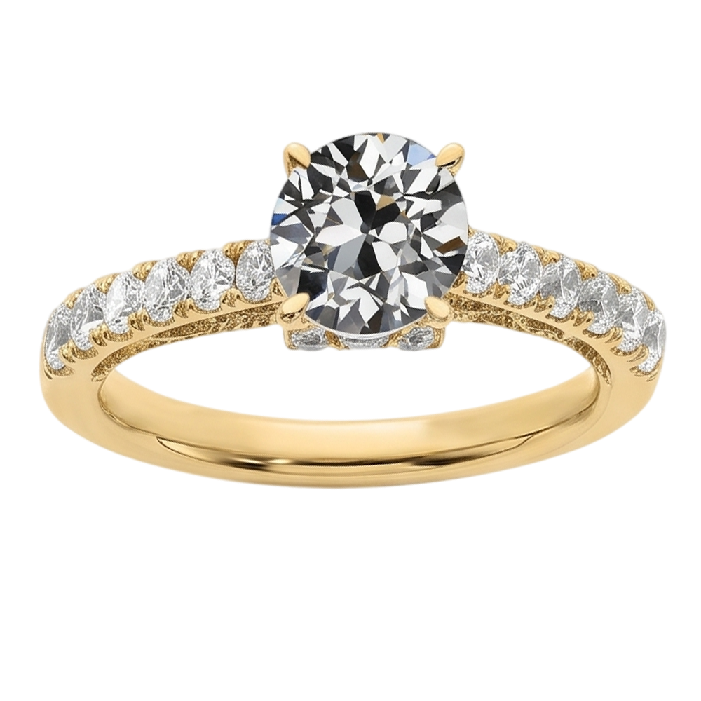 Round Old Mine Cut Natural Earth Mined Diamond Ring Fishtail Set Jewellery 3 Carats Yellow Gold