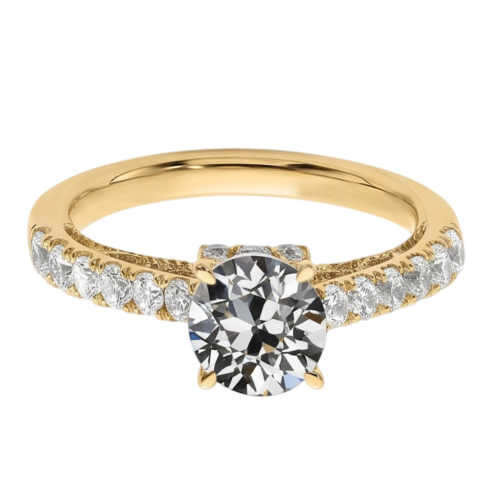Round Old Mine Cut Natural Earth Mined Diamond Ring Fishtail Set Jewellery 3 Carats Yellow Gold
