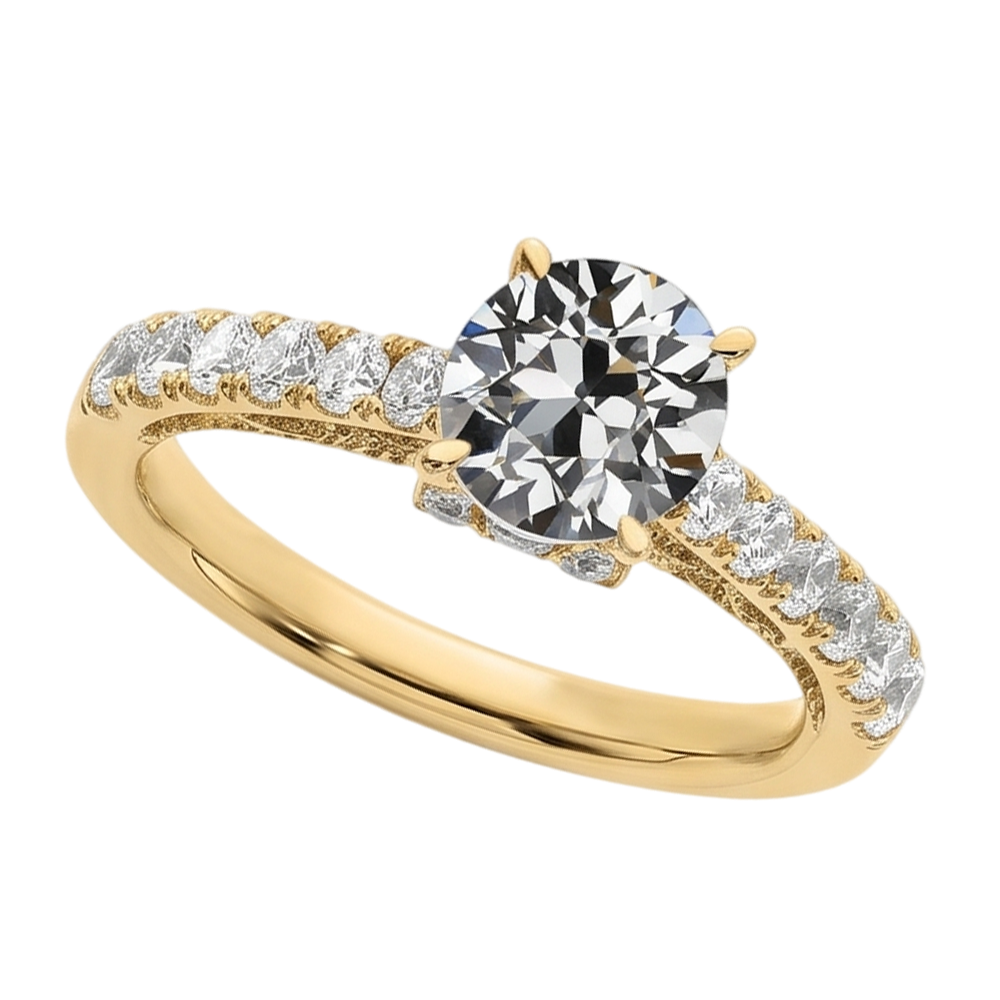 Round Old Mine Cut Natural Earth Mined Diamond Ring Fishtail Set Jewellery 3 Carats Yellow Gold
