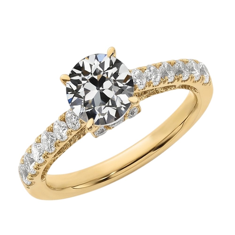 Round Old Mine Cut Natural Earth Mined Diamond Ring Fishtail Set Jewellery 3 Carats Yellow Gold