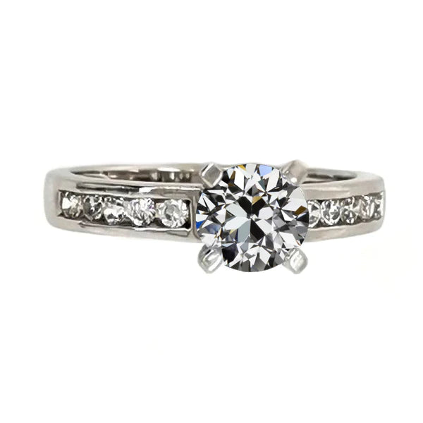 Round Old Mine Cut Real Diamond Engagement Ring Prong Channel Set 3 Carats