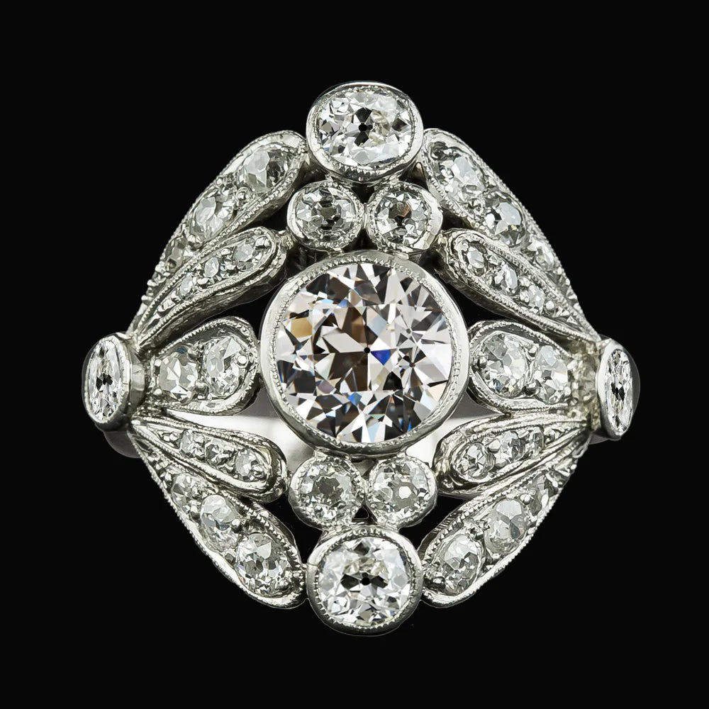 Round Old Mine Cut Real Diamond Fancy Ring Bezel Set Jewelry 4 Carats