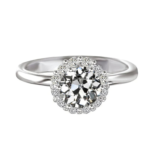 Round Old Mine Cut Real Diamond Halo Anniversary Ring 3 Carats 14K Gold