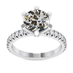 Round Old Mine Cut Real Diamond Ring 6 Prong Set Jewelry 7 Carats