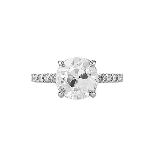 Round Old Mine Cut Real Diamond Ring Accented Prong Set Jewelry 2.75 Carats