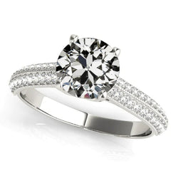 Round Old Mine Cut Real Diamond Ring Double Row Accents 4.75 Carats