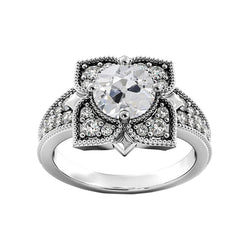 Round Old Mine Cut Real Natural Earth Mined Diamond Ring Flower Antique Style 3.25 Carats
