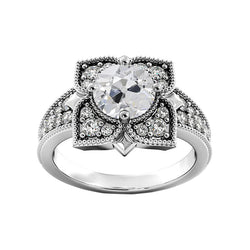 Round Old Mine Cut Real Diamond Ring Flower Antique Style 3.25 Carats