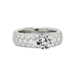 Round Old Mine Cut Real Diamond Ring Pave Set 14K Gold 3.75 Carats