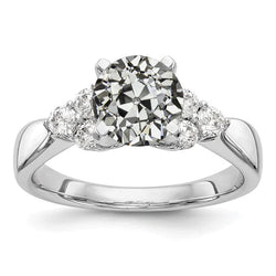 Round Old Mine Cut Real Diamond Ring Tapered Shank Prong Set 3.50 Carats