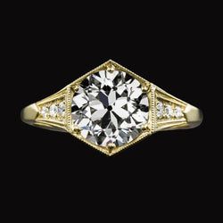 Round Old Mine Cut Real Diamond Ring Tapered Shank Yellow Gold 3.50 Carats