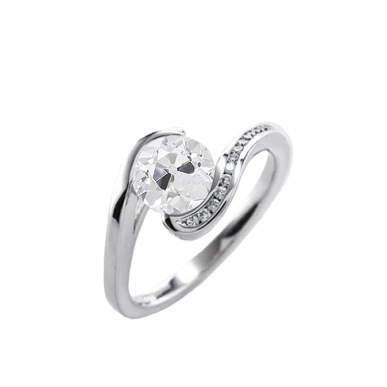 Round Old Mine Cut Real Diamond Ring Twisted Style 2 Carats Gold Jewelry