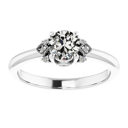 Round Old Mine Cut Real Diamond Ring White Gold Ladies Jewelry 3 Carats