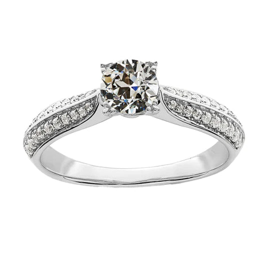 Round Old Mine Cut Real Diamond Ring With Accents Gold 3.50 Carats