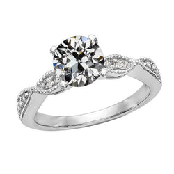 Round Old Mine Cut Real Diamond Wedding Ring 14K Gold 3.25 Carats