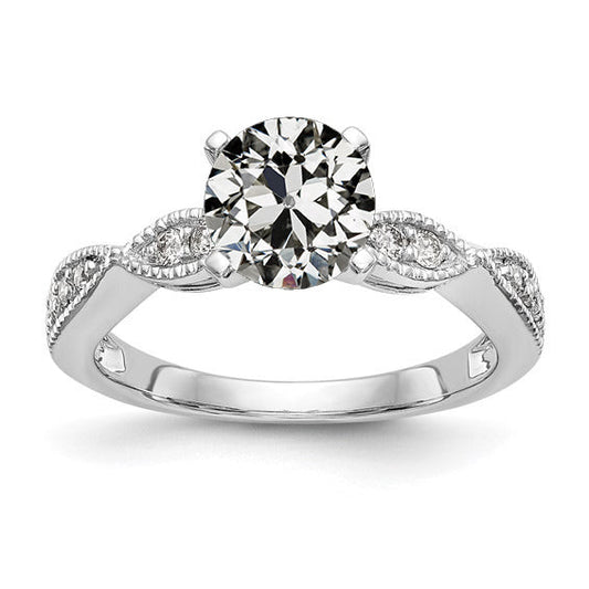 Round Old Mine Cut Real Diamond Wedding Ring 2.75 Carats Milgrain Shank