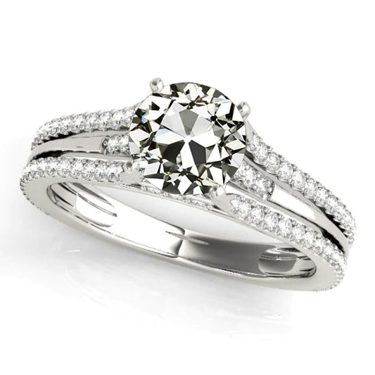 Round Old Mine Cut Real Diamond Wedding Ring Prong Split Shank 5 Carats