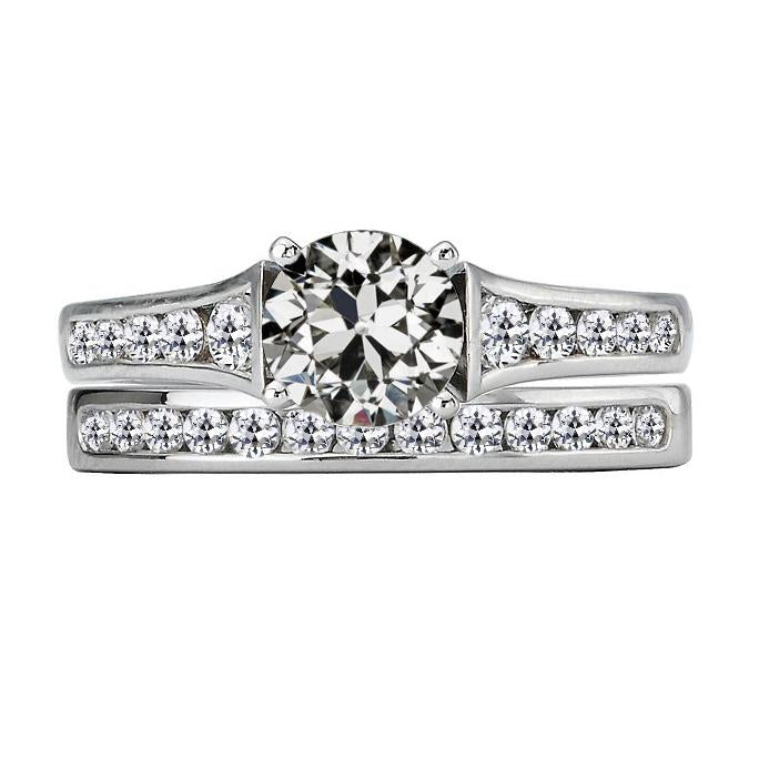 Round Old Mine Cut Real Diamond Wedding Ring Set 6 Carats White Gold