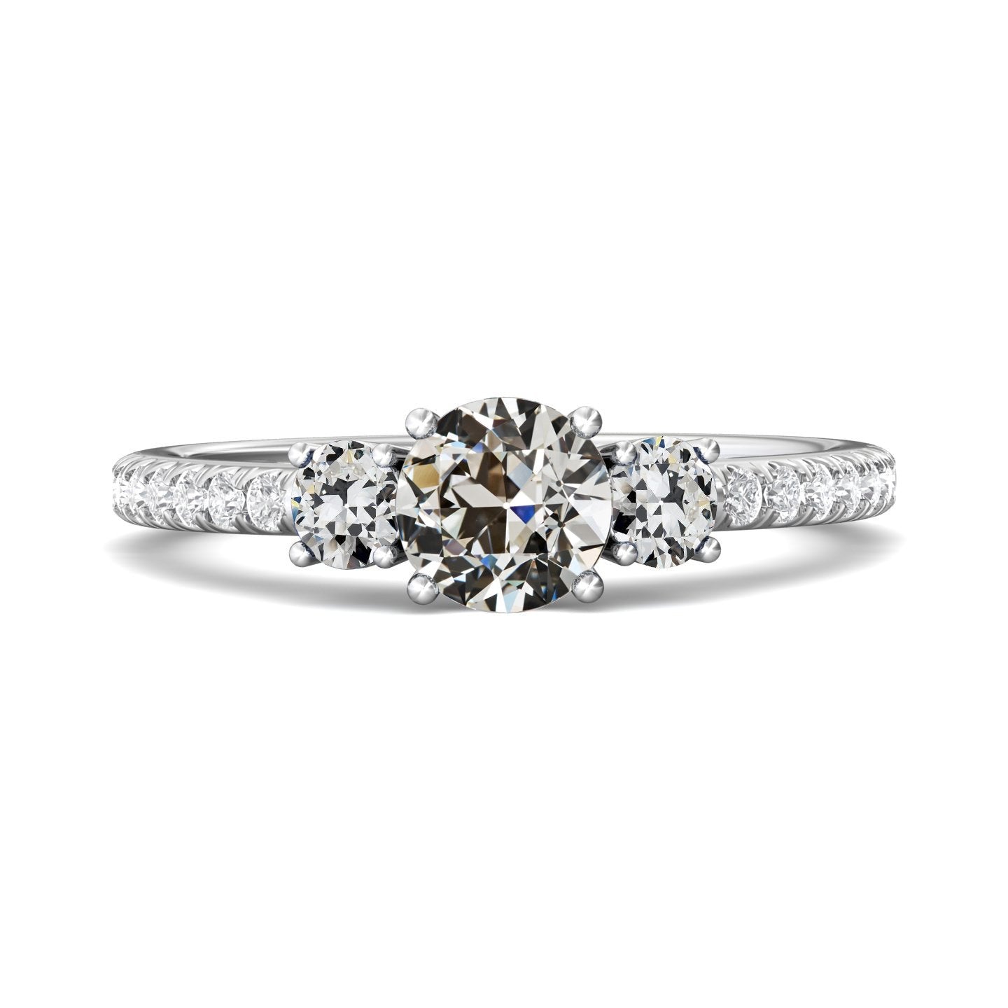 Round Old Mine Genuine Diamond Ring 3 Stone Style Jewelry 14K Gold 4 Carats