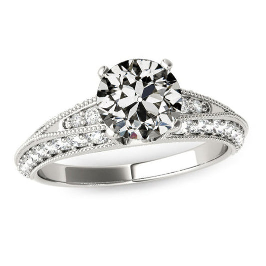 Round Old Miner Diamond Wedding Genuine Ring Milgrain Shank 3.50 Carats