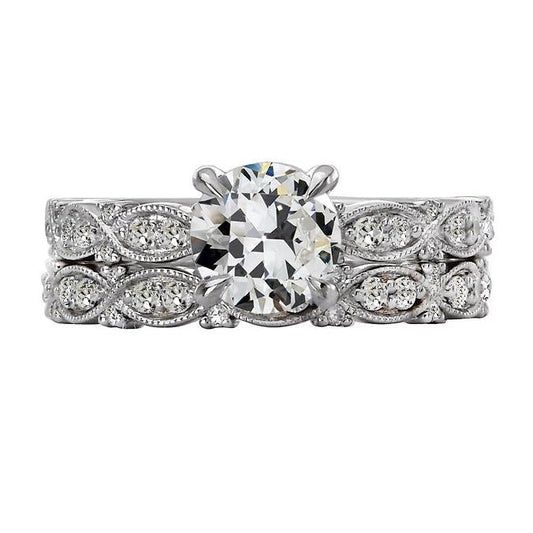 Round Old Miner Genuine Diamond Engagement Ring Set Vintage Style 4 Carats