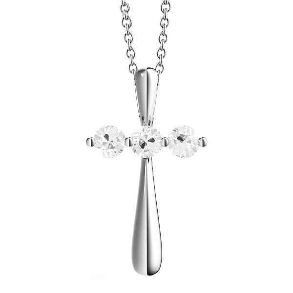 Round Old Miner Gold Real Cross Diamond Pendant 1.50 Carats With Chain