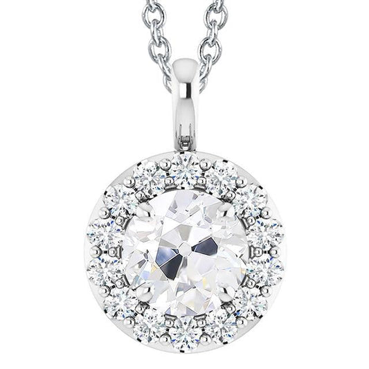 Round Old Miner Halo Women's Natural Diamond Pendant 5 Carats Prong Set