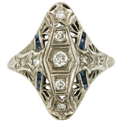 Round Old Miner Milligrain Genuine Diamond Ring & Baguette Sapphires 1.25 Ct