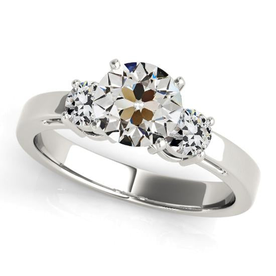 Round Old Miner Natural Diamond 3 Stone Ring Prong Basket Set 3.50 Carats
