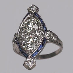 Round Old Miner Natural Earth Mined Diamond Ring & Baguette Sapphire 1.75 Carats