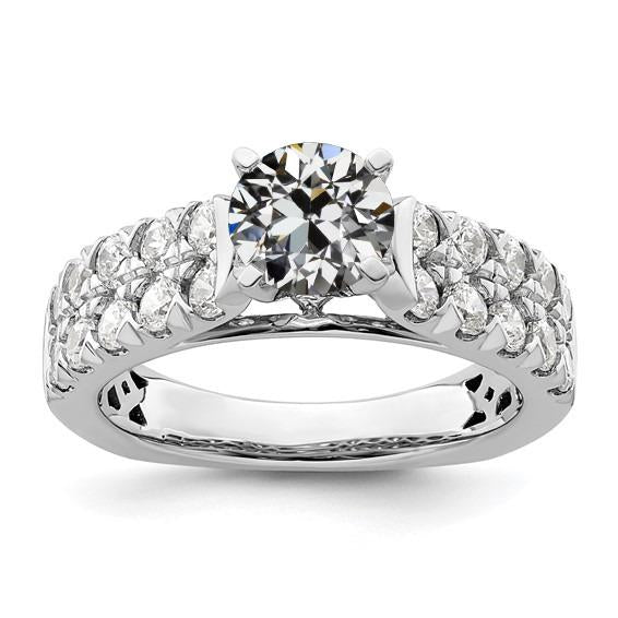 Round Old Miner Natural Diamond Ring Double Row Accents 4 Carats Prong Set