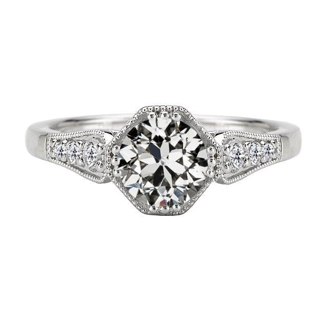 Round Old Miner Real Natural Earth Mined Diamond Lady's Ring 14K White Gold Jewellery 3 Carats