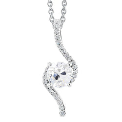 Round Old Miner Natural Diamond Pendant White Gold 14K With Chain 3 Carats