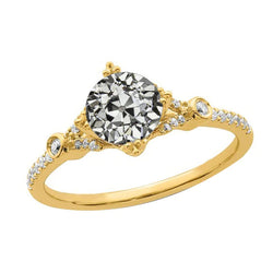 Round Old Miner Real Diamond Ring 14K Yellow Gold 3.75 Carats Jewelry