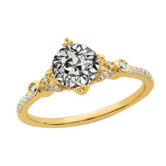 Round Old Miner Real Diamond Ring 14K Yellow Gold 3.75 Carats Jewelry