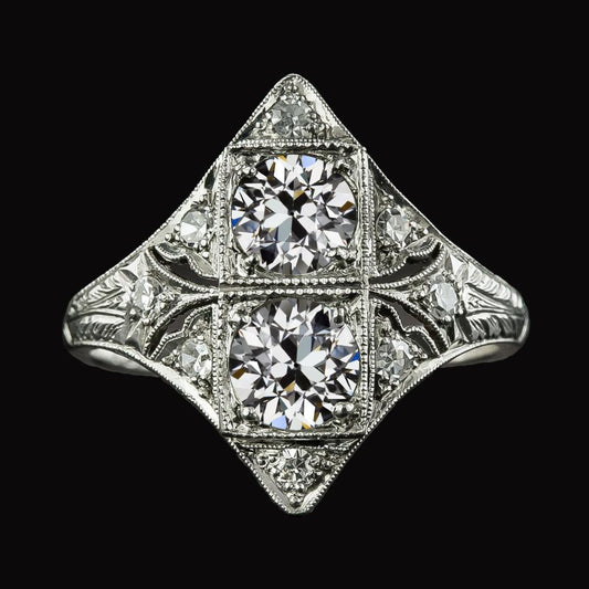 Round Old Miner Real Diamond Ring Antique Kite Style 2.50 Carats Filigree