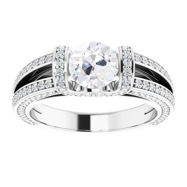 Round Old Miner Real Diamond Ring Bar Set 6 Carats Split Shank Jewelry