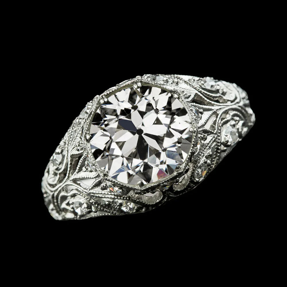 Round Old Miner Real Diamond Ring Milgrain Vintage Style 3.50 Carats